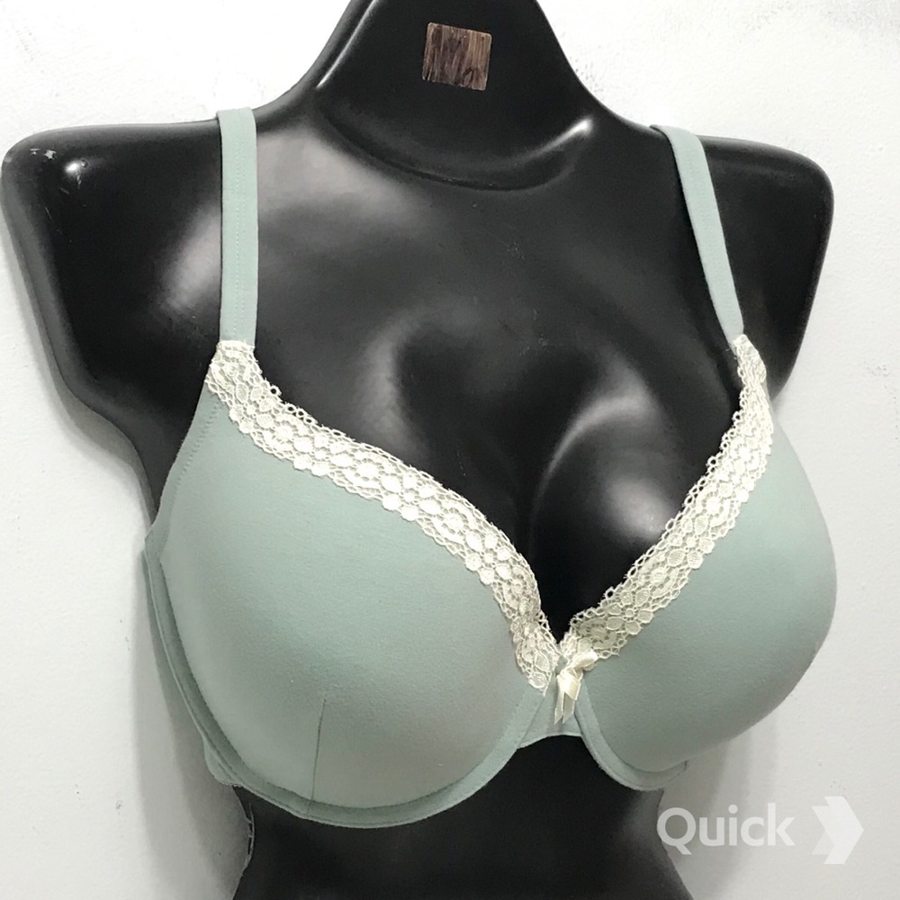 36F - New Next Green Lace Trim Underwire Cotton Bra